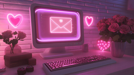 Wall Mural - a computer monitor with a pink envelope on it and a heart on the screen. the envelope is labeled 
