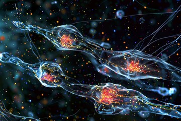 Wall Mural - synaptic strengthening: a detailed view of long-term potentiation, where repeated stimulation enhanc