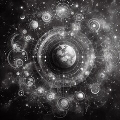 Wall Mural - 375 celestial elements drawings of stars planets or constellatio