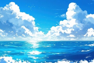 the dynamic interplay of clouds and sea captured in a stunning anime aesthetic.