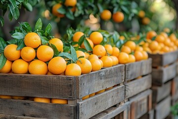 Wall Mural - A crate of oranges is sitting on a wooden crate