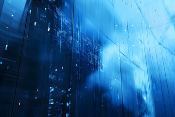 Wall Mural - Abstract Blue Digital Data Wall Illustration