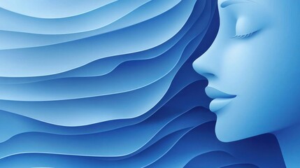 Poster - A stylized blue silhouette of a woman's profile with flowing wave patterns.