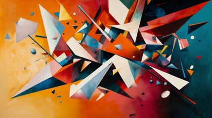 Aufkleber - Dynamic abstract shapes in motion on a tilted plane artistic composition vibrant environment contemporary concept