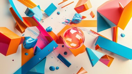 Poster - Dynamic abstract shapes in motion studio setting digital art vibrant colors close-up view creative concept