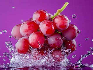 Wall Mural - A bunch of red grapes with water splashing on them