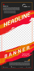 Poster - vector roll up template with abstract orange and yellow brush stroke. modern background template