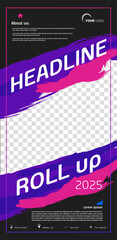 Poster - vector roll up template with abstract violet and pink brush stroke. modern background template