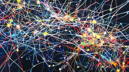 Fototapete - Dynamic lines of colorful light intertwining in a dark space abstract art vibrant innovative concept