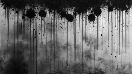 Poster - Ink drops creating abstract patterns on canvas artistic studio visual art monochrome close-up fluid dynamics