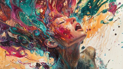 Fototapete - Explosive liquid pigment in artistic studio a close-up on emotion through digital artwork creation