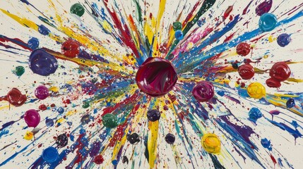 Aufkleber - Vibrant paint splashing art event studio abstract canvas creation colorful environment overhead view artistic expression