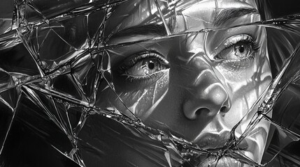 Poster - Shattered glass reflecting emotions studio photography abstract close-up identity and perception