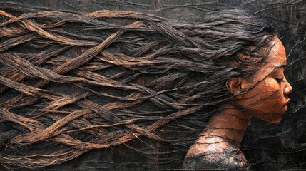 Aufkleber - Intricately braided hair artistry urban studio digital artwork contemporary profile view cultural expression