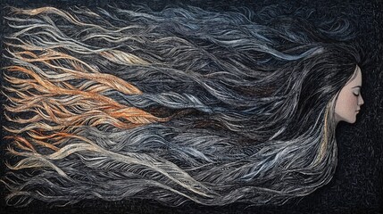 Poster - Intricate braided hair art digital illustration fantasy setting ethereal atmosphere side view beauty concept