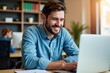 © SimpleDesignStudio - Happy Man Working on Laptop in Modern Office Space, Ideal for Business and Technology Websites