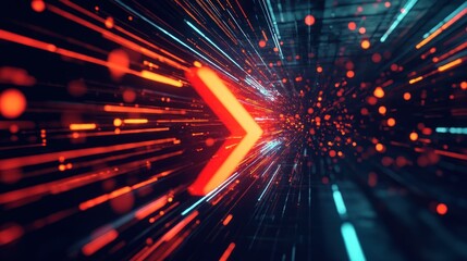 Poster - Abstract representation of speed and movement with vibrant lines and an arrow.