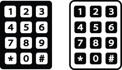 Number pad icons set. Smartphone dial keypad design. Mobile phone numbers panel with numbers and letters. Dial buttons user interface display design vector isolated on transparent background.