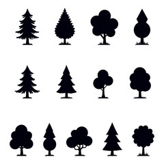 Wall Mural - collection of tree silhouettes showcasing diverse shapes in a minimalistic design.
