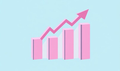 Pink and blue bar graph with arrow	