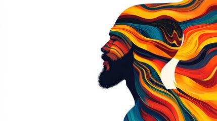 Wall Mural - Colorful Abstract Portrait of a Man with Vibrant Hair Waves Representing Creativity, Individuality and Artistic Expression in a Modern Artistic Style