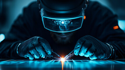Aufkleber - skilled welder uses advanced laser technology to create precise welds, showcasing focus and expertise in high tech environment