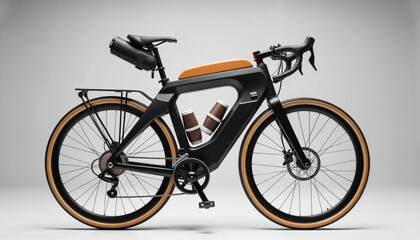 innovative electric bicycle design featuring sleek black frame and integrated storage for beverages