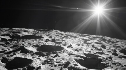 Lunar surface, craters, and bright star.