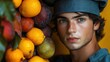 © aritha - Close-up portrait of a young man with vibrant fruits.