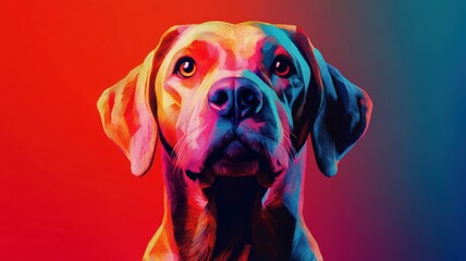 Wall Mural - Labrador Retriever in a stylized 3D illustration, using geometric shapes and bright colors for a modern, artistic representation.