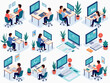 © Rizz All - Isometric Illustration of Diverse People Working at Computers in Modern Offices