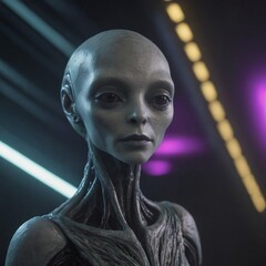Wall Mural - alien creature on spaceship, realistic illustration
