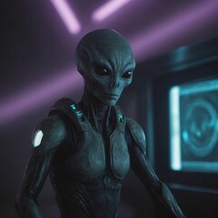 Wall Mural - alien creature on spaceship, realistic illustration