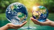 © Atif - Hands holding a blue and green globe, symbolizing environmental care and global protection