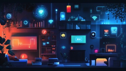 Wall Mural - striking illustration depicting internet of things in modern living space