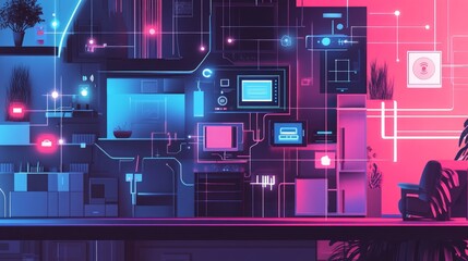 Wall Mural - striking illustration of the internet of things concept in action