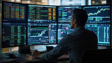 Scrutinizing the intricacies of software architecture, a financial screen streams real-time data, mirroring the pulse of the market. Behind the scenes, a canvas of code fuels the visualization
