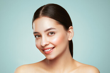 Wall Mural - beautiful young woman with clean fresh skin look away. girl beauty face care. facial treatment. cosm