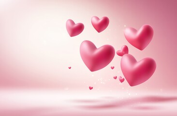 Wall Mural - Pink Hearts Floating On A Soft Pink Background