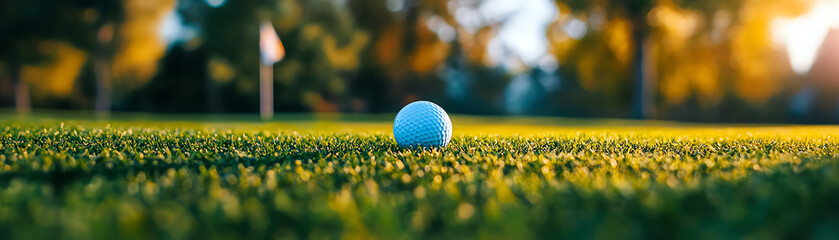 A close-up of a golf ball resting on the lush green grass of a golf course.