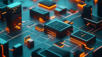 Wall Mural - abstract representation of iot concepts with bright neon patterns