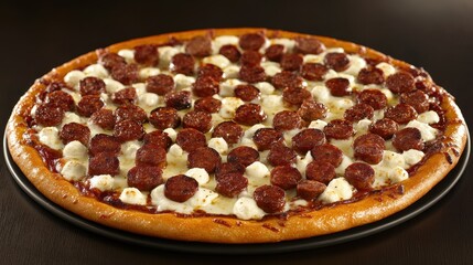 Wall Mural - Delicious Gourmet Pizza Topped with Spicy Italian Sausage and Creamy Goat Cheese