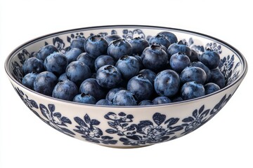 Wall Mural - A beautiful bowl filled with fresh blueberries. Their deep blue color contrasts with the intricate design of the bowl. Enjoy these delicious and nutritious fruits. Generative AI