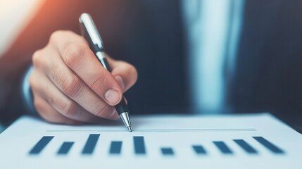 Wall Mural - business professional analyzing graph data on paper with pen in office environment