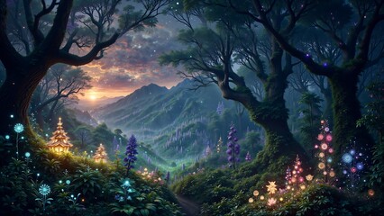 Wall Mural - Beautiful landscape overlooking the magical forest