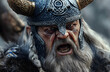 © Daniel - The detail of a angry old Viking warlord shouting at war. Digitized illustration produced by means of generative AI.
