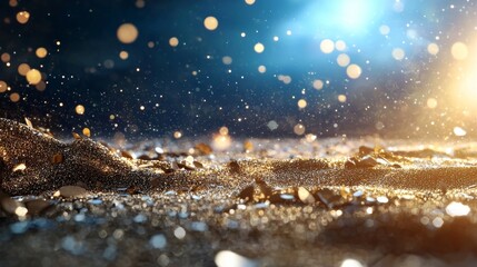 Wall Mural - glimmering particles of dust in sunlight create a magical and dreamy atmosphere over glittering soil