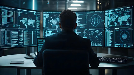 Cybersecurity Analyst Working Late: Digital Illustration