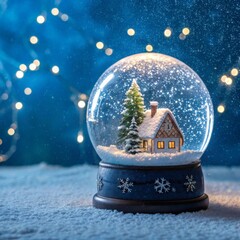 Wall Mural - a snow globe with a house on it and a christmas tree in the background.