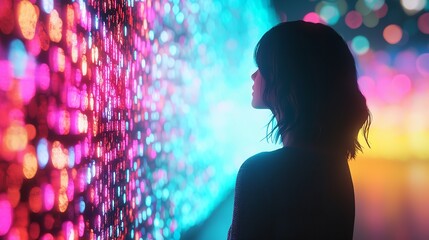 Woman Standing in Front of a Wall of Code